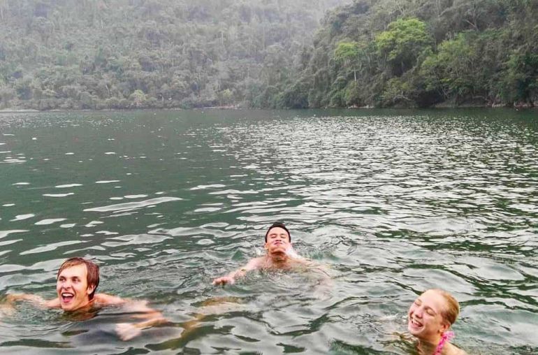 Swimming in Ba Be Lake
