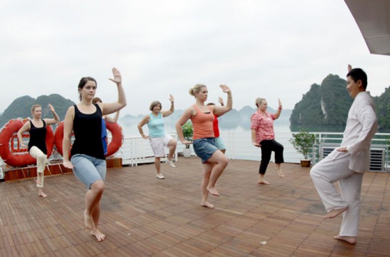 Tai chi in Halong bay